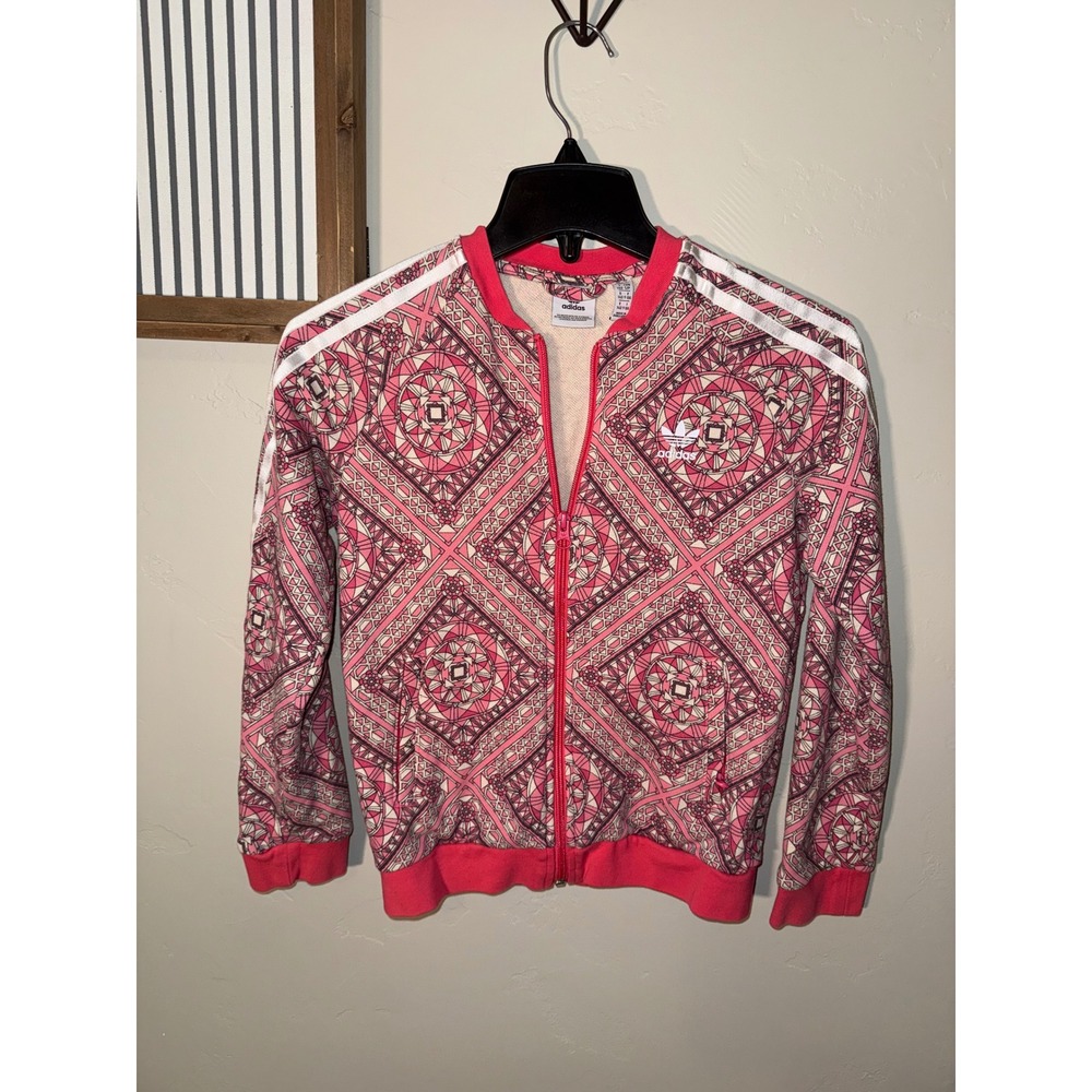 Adidas Originals Girls Pink Geometric Kaleidoscope Track Jacket Size‎ S 9-10Y